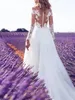 2022 Nieuwe trouwjurk Europees en Amerikaanse prinses Bruid Lange mouwen Split Small Trailing Perspectief Backless Lace Wed Dress Vestido de Novia