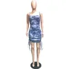 OMSJ Sling Offshoulder Tiedye Printing Dresses Sleeveless High Waist Backless Skinny Mini Bandage Women Sexy Vestidos 220613