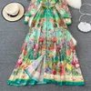 NOWOŚĆ 2022 LETNE MODY RUNWAY ELEGANTOWANY SHIFFON MAXI SURES Women V Neck Print Boho Holiday Party Long