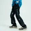 Färgblock målade streetwear dragstring jeans män frayed sido band lösa casual denim byxor hip hop hajujuk par byxor 220720
