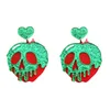 Super Cool Skull Head Red Green Bad Apple Acrílico Brincos para Mulheres Exageradas Glitter Glitter Punk Drop Brincos do Halloween Presente de Halloween