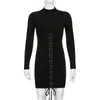 HEYounGIRL Tie Up Bandage Black Bodycon Dress Autumn Basic Long Sleeve Knitted Mini Dresses Ladies Skinny Casual Winter Fashion 220402