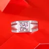 100% 925 jóias masculinas de prata esterlina 1CT/2CT Gemstone Ring Anniversary Wedding VVS1 Natural AAA Moissanite Ring