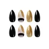 24pcのプレス爪の上に着脱可能な黒いゴールドの輝きの尖ったスティレット偽の爪オーバルヘッドウェアラブルネイルフルカバーネイルのヒントの装飾W220413