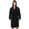 Homens sleepwear robe para homens cor sólida bandagem roupão de manga longa com capuz robes masculino lounge wear roupão masculino sono 197o