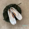 Moda-designer de couro dividido de dedão redonda sapatos de salto baixo mulheres primavera outono bowknot