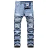 2022 nuovi jeans da motociclista strappati blu pantaloni da uomo skinny pieghettati elasticizzati casual da uomo High Street Vaqueros de hombre