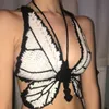 Zoki Dames Sexy Butterfly Gebreide Crop Tops Diepe V-hals Holle Corset Zomer Streetwear Backless Bandage Camis 220318