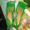 Sandals Women Mesh Square Toe Heels 9cm 2022 Summer Fishnet Strappy Sexy Stripper High Bride Luxury ShoeSandals