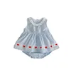 Ins zomer rompers korte mouw blauw liefde hart klimmen romper baby meisje kleren 0-24m