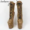 Sorbern sexiga leopard booties för kvinnor heelless stövlar plattform sko stripper pole dance boot spets upp punk skor anpassad färg