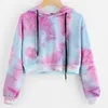 Seksowna przycięta z kapturem Ombre pullover harajuku moda krótkie bluzy sznurka kobiety w stylu koreańsko -ulicznym odzież z kapturem słodka T200525