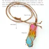 Crystal Column Dyed Natural Stone Pelar Pendant Weave Net Bag Charms Green Pink Crystal Rope Chain Halsband Partihandel Julsmycken gåva