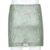 Artsu Green High midje Mesh Mini Kjol Y2K Eesthetics Floral Print Ruffles Summer Bodycon kjol Vintage Outfits SK52131 220521