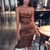 Dulzura neon satin lace up summer women bodycon long midi dress sleeveless backless elegant party outfits sexy club clothes 220630