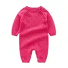 Jumpsuits lente baby sweet baby girls rompers herfst lange mouw holle out geboren schattige gebreide kledingjumpsuits