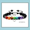 Armband pärlstav smycken strängar yoga handgjorda pärlor 7 chakra träd av liv charm lava stenar pärlor rep svart vulkan sten armband