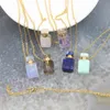 Pendant Necklaces Plated Gold Chains Small Perfume Bottle Natural Gems Stone Pendants Lapis Quartz Essential Oil Diffuser Vial Necklace Char