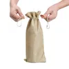 Dekorationer Xmas Burlap Wine Bags Bottle Champagne Wines Bottle Cover Present Pouch Packaging Bag Wedding Party Christmas Decoration 15x35cm