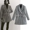 Kvinnors kostymer Blazers Autumn Long Plaid Blazer Jacka Kvinnor Double Breasted Buttons Overdimensionerade jackor Feminino Loose Office Lady Blaz