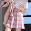 Ensembles de vêtements japonais école filles taille haute jupes plissées rose Plaid femmes robe à manches courtes JK uniforme étudiants vêtements vêtements
