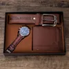 Mäns presentuppsättning Vackert packad Watch Wallet Belt 3st Creative Combination Quartz-Watch Relogio Masculino armbandsur