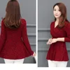 Casual Winter Plushed and Thickened Bottom Women top Blouse Full Sleeve lace Large V-neck Purple tops s Shirt 220402