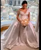White Arabic Wedding Style with Overskirt 2022 Sheer Long Sleeves Plus Size Sweep Train Bridal Party Gowns Robe De Marriage