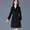 Kvinnors ullblandningar 2022 Autumn Winter Woolen Coat Women Long Slim Solid Color Overcoat Business Elegant CoatS Plus Size 3XL BERY22