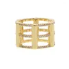 Обручающие кольца золото -цвет Micro Pave CZ Cring Band Кольцо для женщин Геометрическое простые мульти -сырые широкие полосы Wynn22