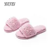 plush Winter Woman Cotton slippers Slip on Warm Shoes nonslip flats Female spring autumn winter House Shoes pearl decor sh027 201023