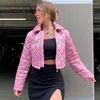 Women's Suits & Blazers Autumn Style 2022 Pink Solid Color Letter Embroidered Casual Stand-up Collar Jacket Winter Coats Shiny Coat Cropped