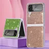 Bling glitter lederen portemonnee vouwhoesje voor Samsung Galaxy Z flip 4 flip4 zflip4 mode luxe harde pc plastic mobiele telefoon flip cover skin pu girls dames zak