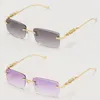 Factory Wholesale Metal Rimless T8200816 Sunglasses Men Women Frame 18K Gold Unisex Square Eyewear UV400 Lens Fashion Stainless Sun Glasses