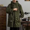 Men's Trench Coats Men's Tactical Hooded Trench Coat Zipper Midlength Casual Windbreaker for Autumn and Spring Vintage Clothes Parka 220826