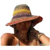 Arc-en-ciel seau chapeau fille 2022 été paille large bord chapeaux pour femmes dôme disquette soleil chapeau Femme ombre chapeau mode Sunhat Sunhats femme vacances