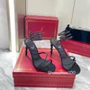 Rene Caovilla, hochwertige Designer-Absätze, Sandalen, Damenabsatz, klassische Hausschuhe, 100 % Leder, Farbe Hochzeitskleid, Set, Reisen, Party im Freien, Strand, Wärmesandale mit Box