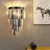 Led Creative Wall Lamp For Living Room Bedroom Smoky Gray Crystal Indoor Lighting Modern Home Decor Black Lustre Luxury Fixture