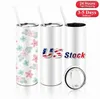 Sublimação local dos EUA Sublimação reta Tumblers 20 onças em branco canecas brancas canecas de aço inoxidável aço isolado slim sports sports copos de café capa de café