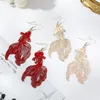 Stud röd guldfisk målade örhängen kinesisk stil öronkrokar överdrivna långa enkla ihåliga klipsstudar farl22