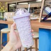 tumblers double-layer plastic cup with straw water cup girl home office breakfast milk juice cups 500ml
