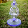 7 Inch Small Hookahs Double Recycler Glass Bongs Purpel Green Heady Water Pipes Slittesd Donut Perc Sidecar Oil Rig Bent Tube Donut Perc Dab Rigs