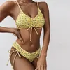 Seksi Çiçek Baskı Mayo Bandeau Push Up Bikini Set Yüksek Kesim Kadınlar Sarı Yüzme Banyosu Simya Suit 220621