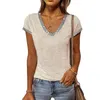 Summer Women s T Shir Bronzing Color Conras V Neck Shor Sleeve Ladies Top Casual Slim Shir Women Tops Tees 220628