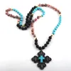 Naszyjniki wisiorek rh moda bohemian plemienna biżuteria Kamień długi wiązany czarny metalowy krzyż dla kobiet naszyjnik