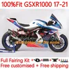 Injection Fairings لسوزوكي GSXR-1000 K17 GSXR 1000 CC 17-21 هيكل السيارة 12NO.137 GSXR1000 17 18 19 20 21 1000cc GSX-R1000 2017 2018 2019 2020 2021 OEM الجسم كيت الأزرق فضي الأزرق