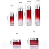 Gradient Red Glass Lotion Pump Bottles Cosmetic Cream Jars with Silver Lid 30g 50g 40ml 80ml 100ml 120ml