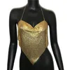 Beach Tank Metal Chain Tops Summer Glitter Dos Nu Femmes Sexy Club Sequin Bar Party Wear Réglable Crop 220325