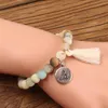 Strand Fili di perline Pietra naturale Lotus Buddha Charm Mala Bracciale con nappa Turkoois Perline Bracciali Braccialetti Donna Yoga Preghiera