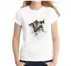 XS-4XL 2022 T-skjorta kvinnor 3d katt tryck vit mjuk casual lady t-shirt sommar kort ärm djur rund nackkläder topp femme